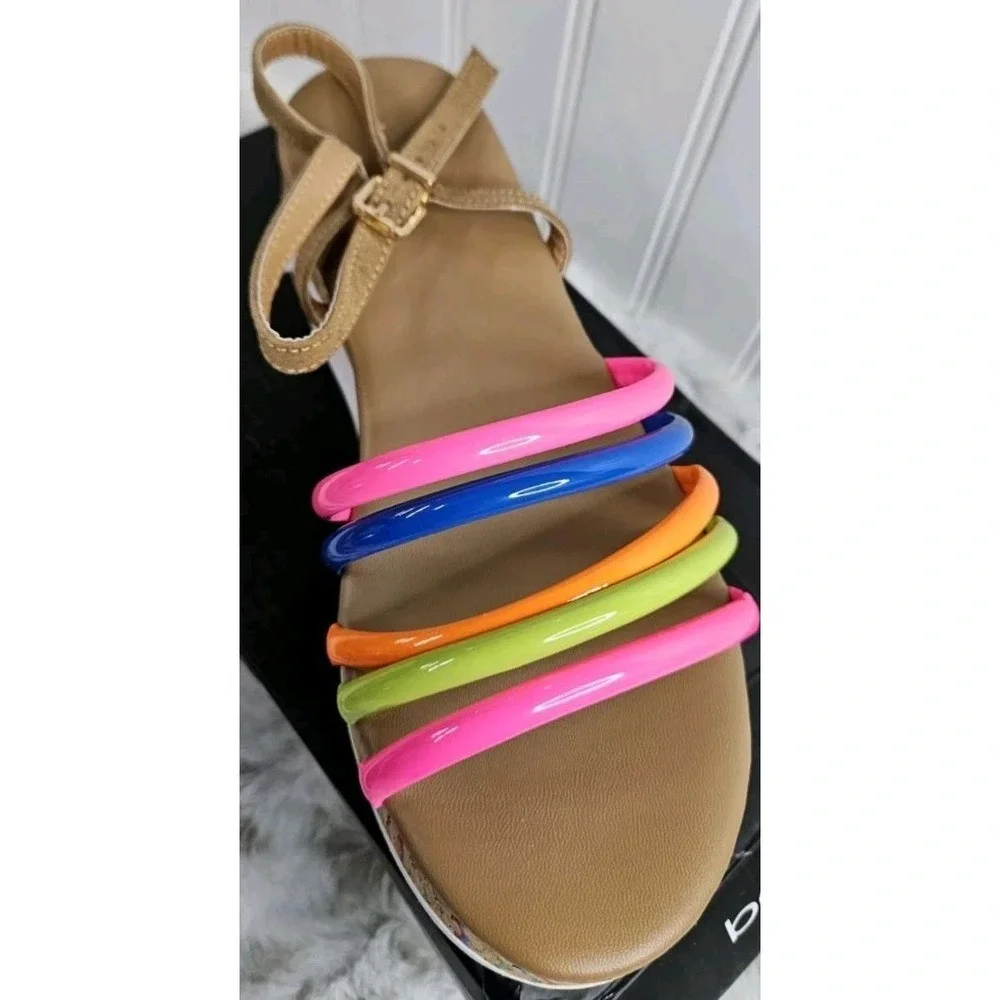 Bebe Girls size 3.5 Rainbow Multi Color Sandals Buckles On Side New BOX MSRP $52